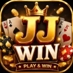 JJWin Game APK icon featuring a luxurious gold casino theme with poker chips, playing cards, coins, and a premium crown.