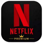 Netflix Premium-themed app icon with a black background, red Netflix logo, and gold Premium text with a crown.