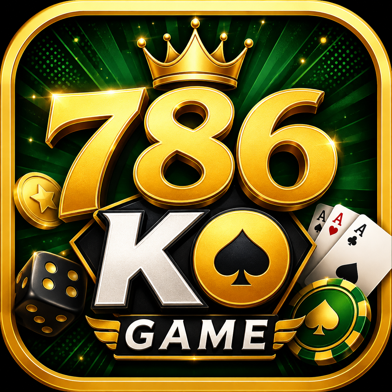 786KO Game icon with gold 786 logo and gaming symbols